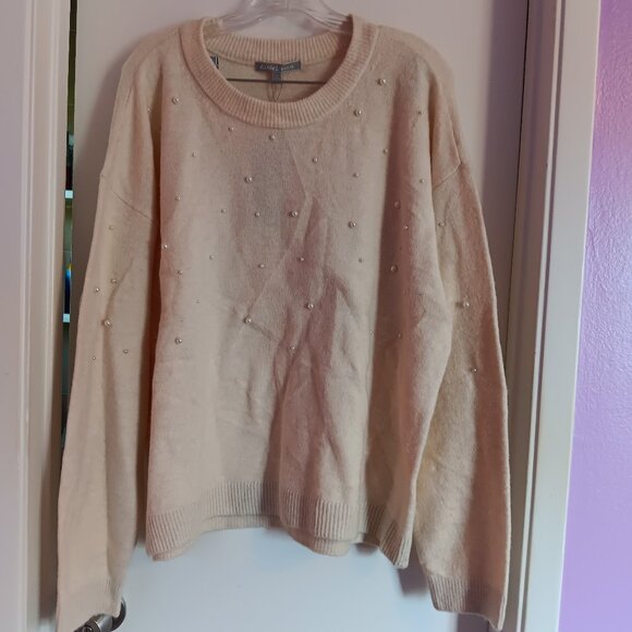 Daniel Rainn Women's Faux Pearl Long Sleeve Cream Sweater NWT XXL - Picture 1 of 8